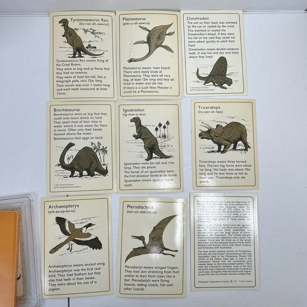 Philograph 1977 Prehistoric Creatures Plastic Dinosaur Templates Stencils Cards